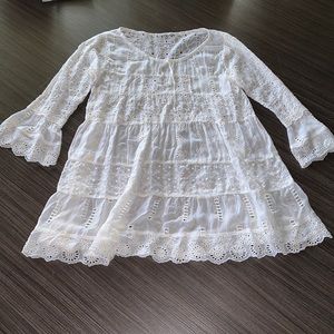 Johnny Was white eyelet bell sleeve tunic/mini dress? all tags cut